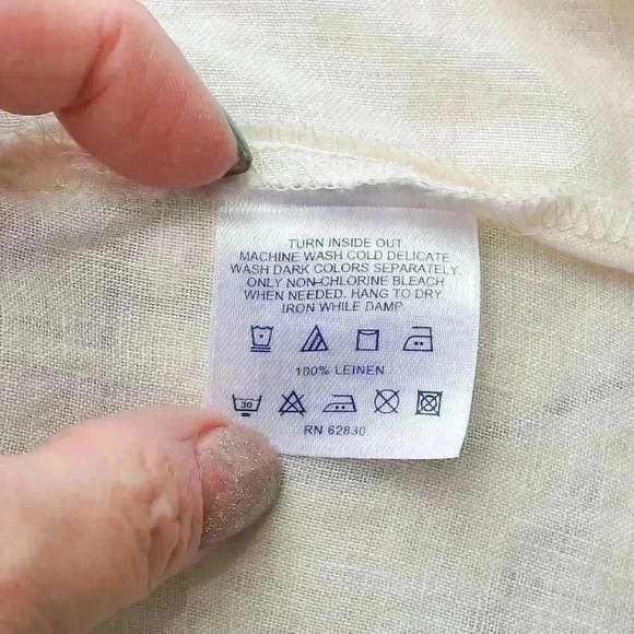 Lands' End Size L long sleeve cream color 100% linen tunic w/beaded front - Picture 12 of 13